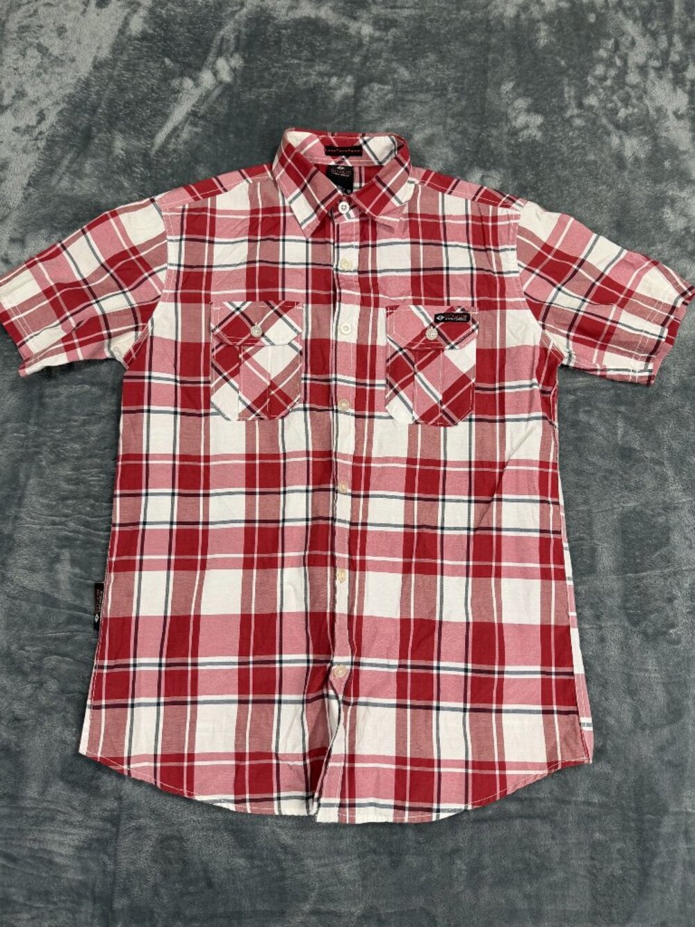 Enyce Red White Plaid Button-Up Short Sleeve Shirt Mens Medium Cotton Blend